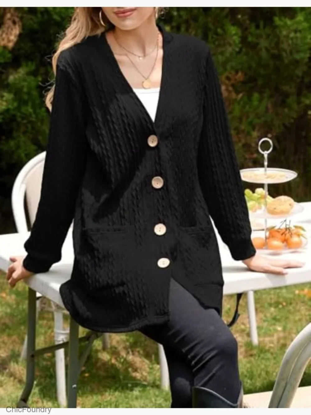 Plus Size Cable Knit Cardigan with Pockets Open Front Long Sleeve Sweater - Picture 5 of 7